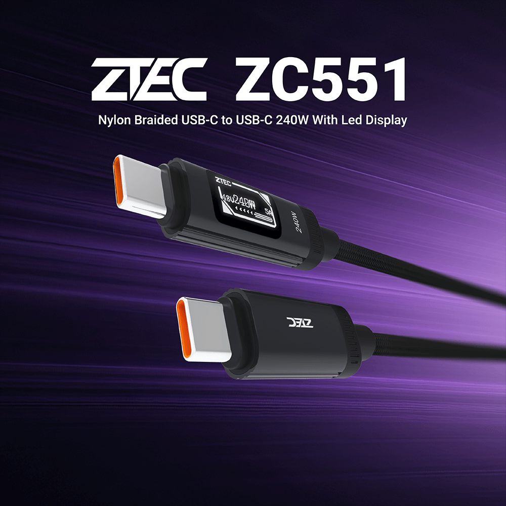 สายชาร์จเร็ว ZTEC ZC551 5A 240W สีดำ สายมีจอ USB-C TO USB-C สายถัก ยาว 1.2 เมตร -2Y_1